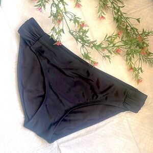 Classic Solid Black Low Rise Cheeky Hipster Swim Bikini Bottom Size Medium